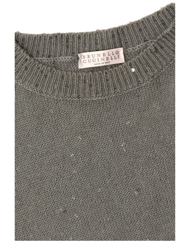 BRUNELLO CUCINELLI Damen Pullover mit Rundhalsausschnitt, UK 12, Mittelgrau