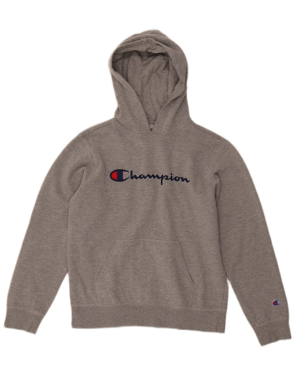 CHAMPION Jungen-Pullover mit grafischem Kapuzenpullover, 13–14 Jahre, XL, grau gesprenkelte Baumwolle