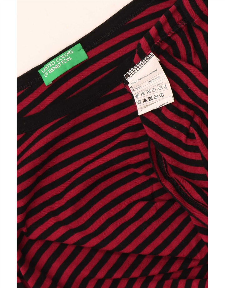 Benetton Damen-Top, 3/4-Ärmel, UK-Größe 12, mittelrot, gestreift, Baumwolle