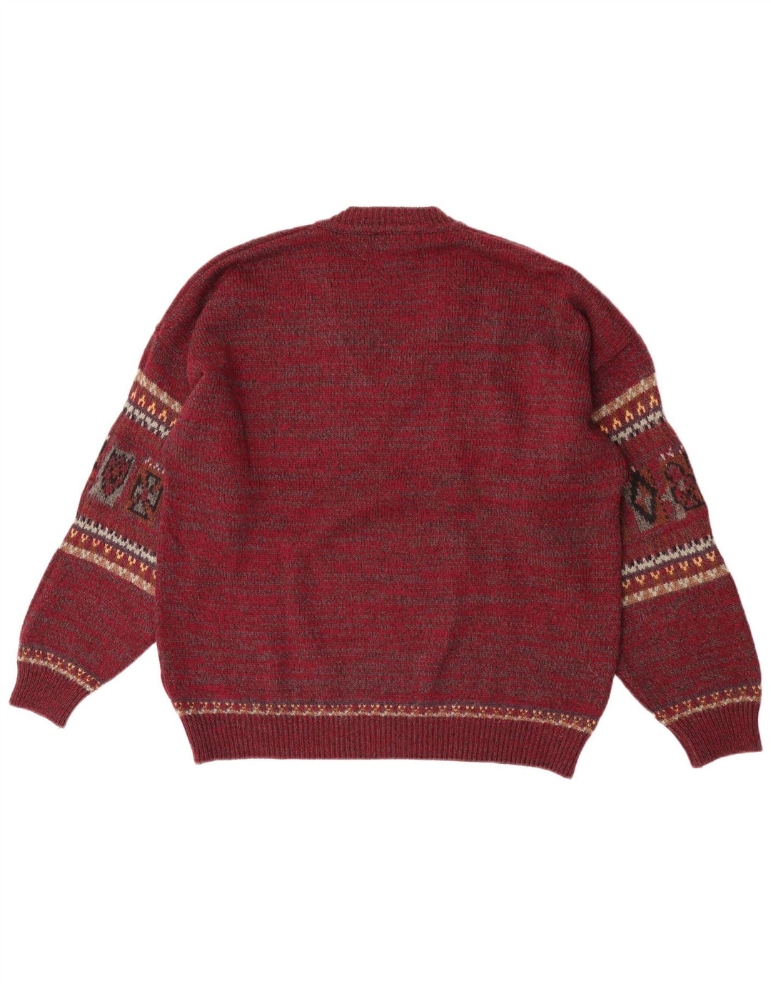 Fiume Herren-Pullover mit V-Ausschnitt, groß, Burgunderrot, Fair-Isle-Wolle