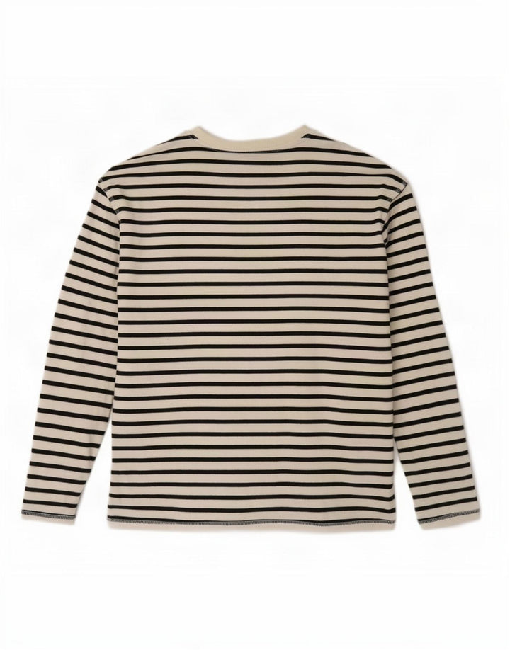 Zara Damen Top Langarm UK 10 Small Weiß gestreift Baumwolle