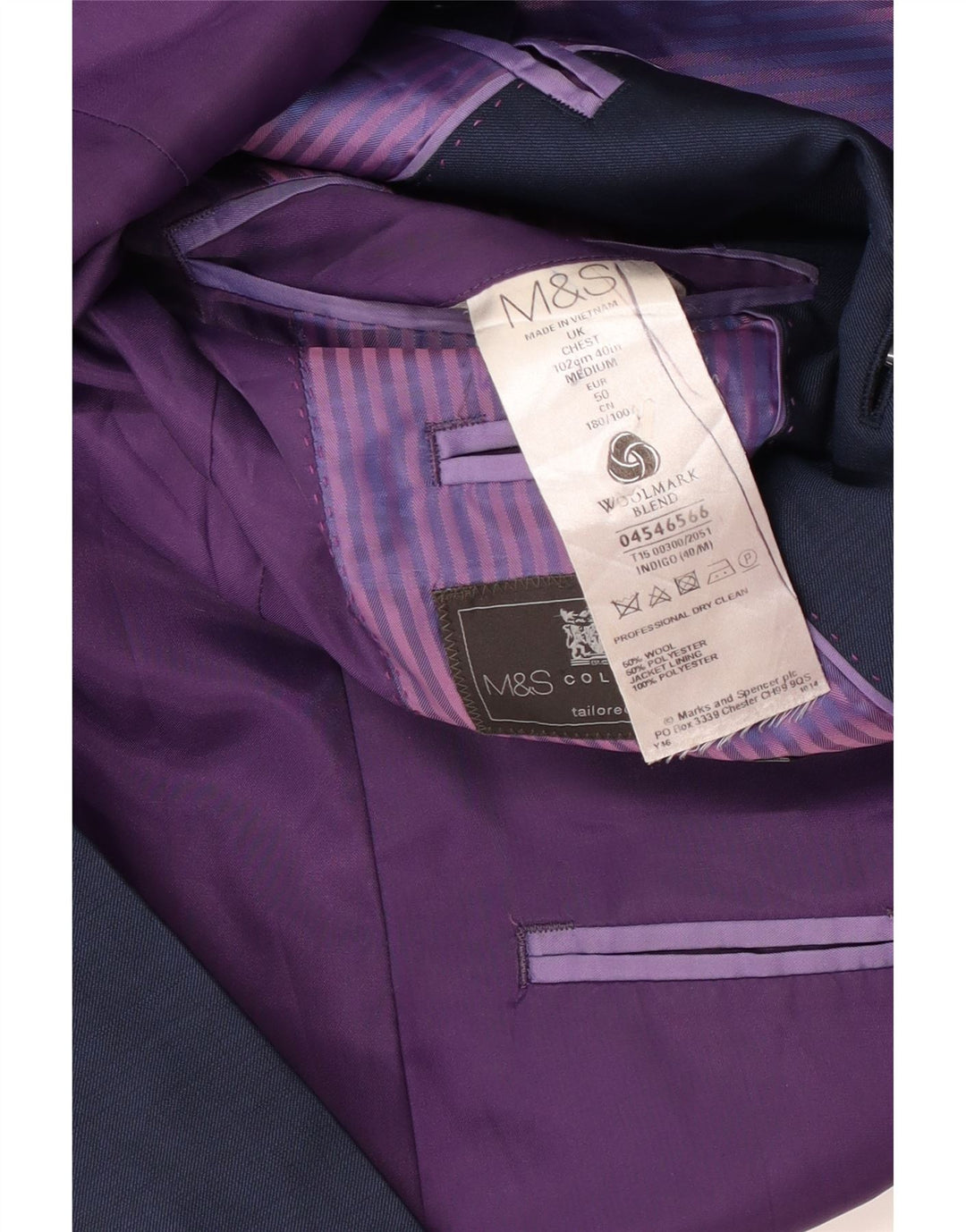 Marks & Spencer Herren-Blazer mit 2 Knöpfen, UK 40, große marineblaue Wolle