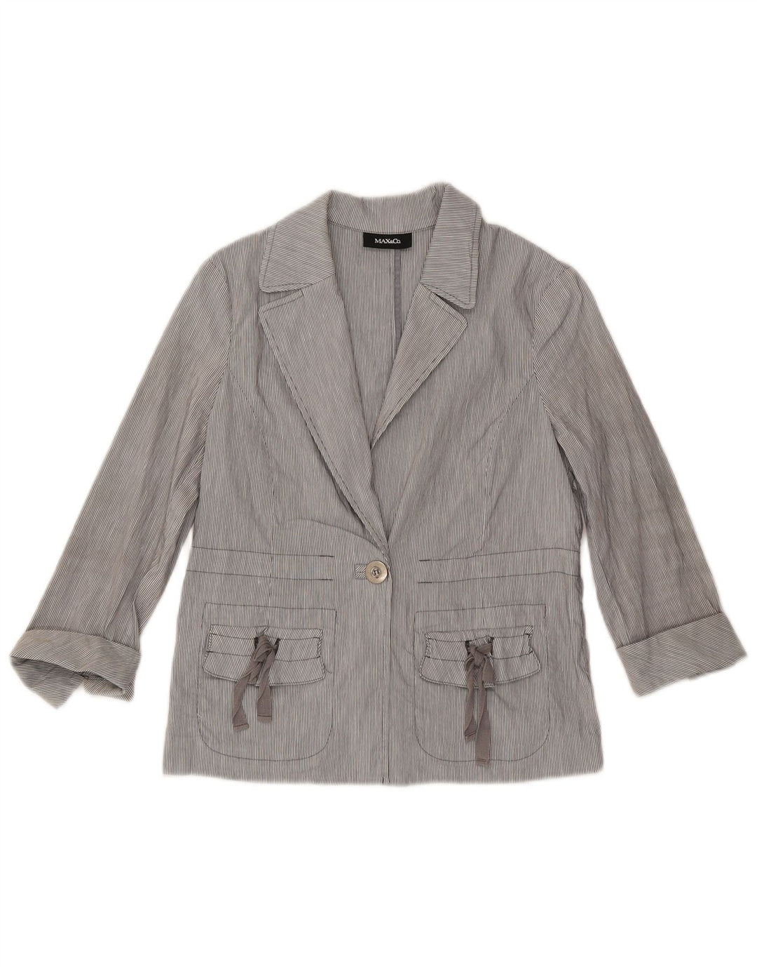 Max & Co. Damen-Blazerjacke mit 3/4-Ärmeln, Größe S, Blau, Nadelstreifen