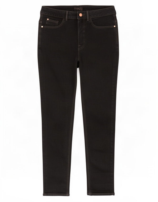 Marks & Spencer Damen Magic Slim Jeans UK 12 Medium W28 L28 Schwarze Baumwolle