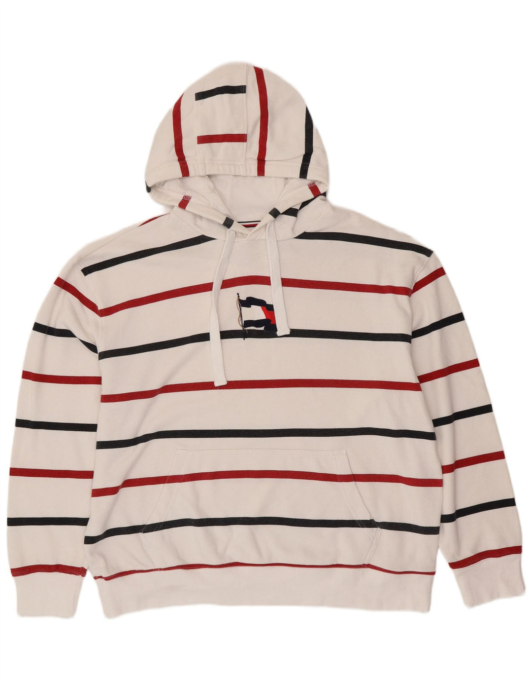 TOMMY HILFIGER Herren Kapuzenpullover 2XL weiß gestreift aus Baumwolle