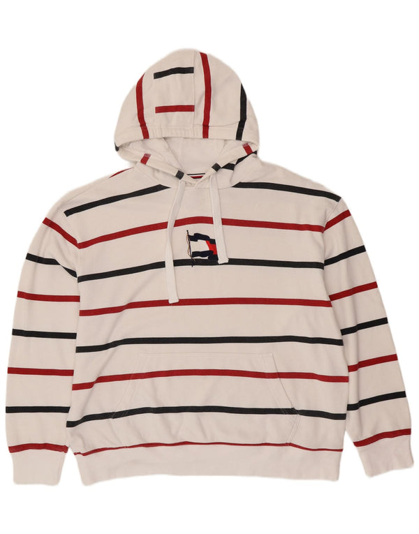 TOMMY HILFIGER Herren Kapuzenpullover 2XL weiß gestreift aus Baumwolle