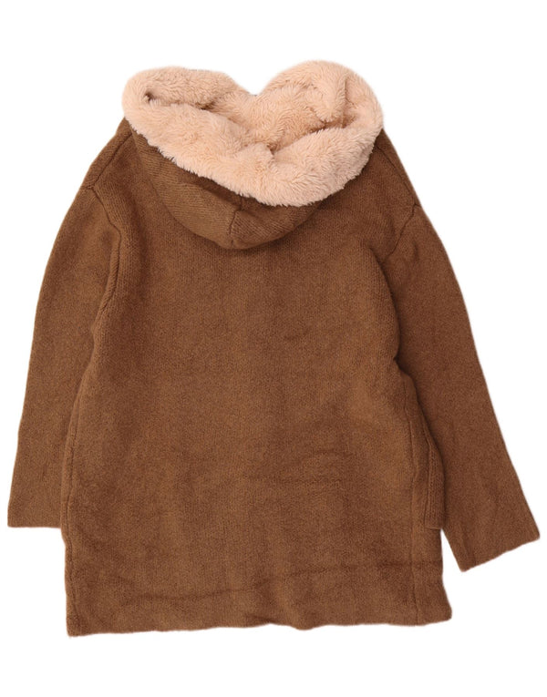 ZARA Damen-Strickjacke, übergroß, lang geschnitten, mit Kapuze, Gr. 14, Mittelbraun