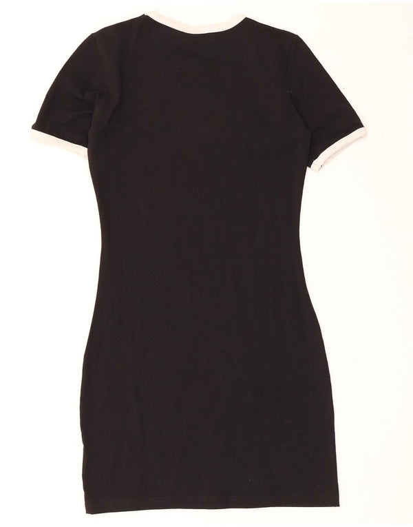 Fila Damen Grafik-T-Shirt-Kleid UK 10 Small Schwarz Baumwolle