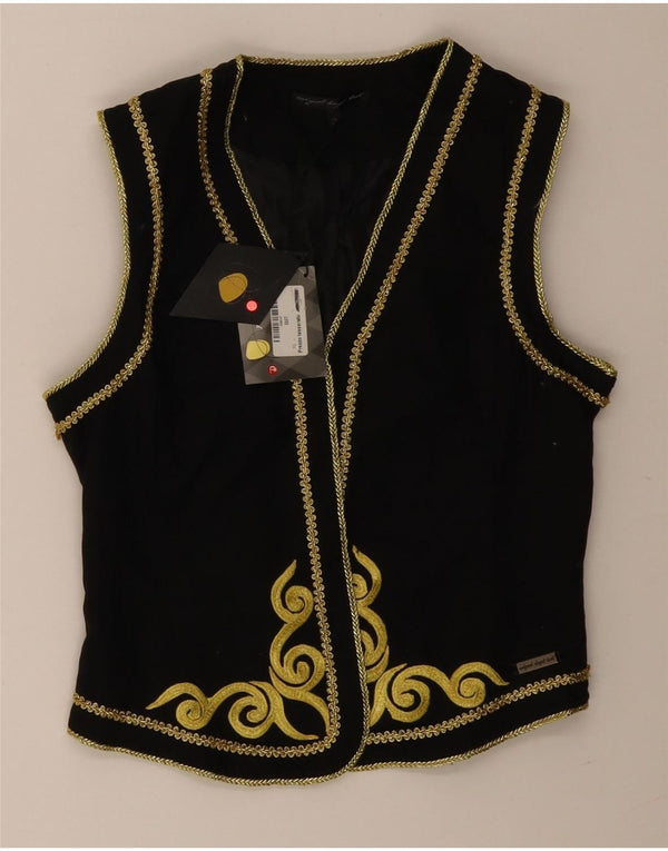 Vintage Damen OPEN Weste IT 38 XS Schwarz Paisley Baumwolle