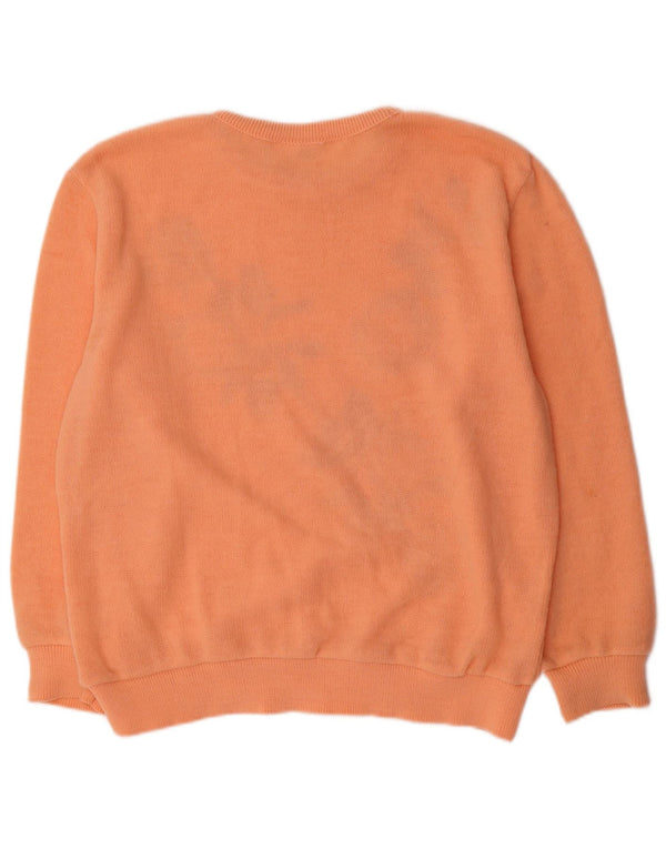 Vintage Damen Pullover mit grafischem U-Boot-Ausschnitt, UK 18/20 XL, Orange geblümt