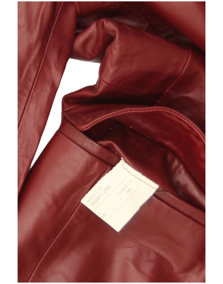Vintage Damen 3-Knopf-Leder-Blazer-Jacke IT 46 Large Burgundy