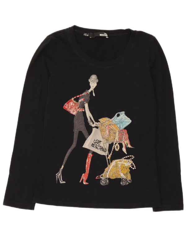 Moschino Damen Graphic Top Langarm UK 12 Medium Schwarz