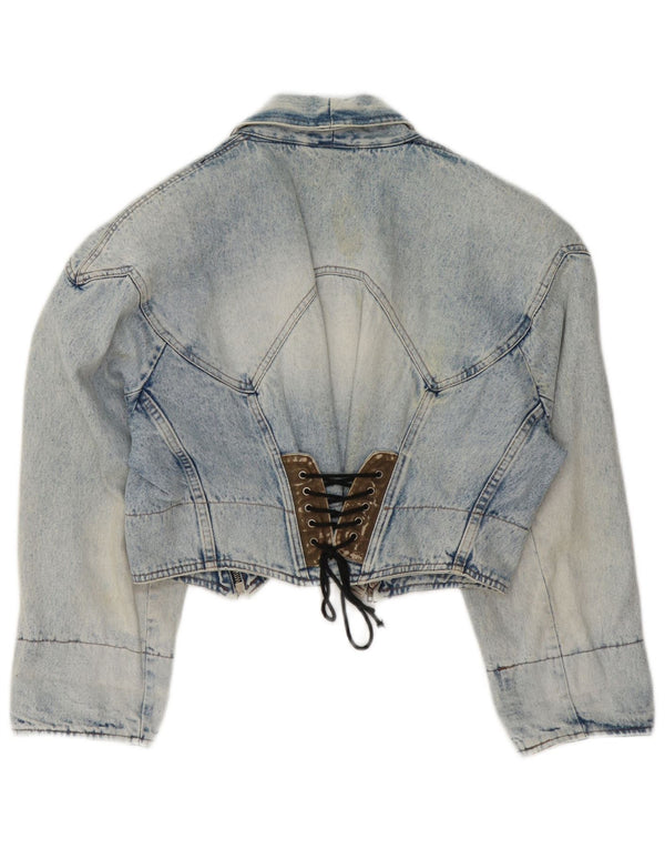 Vintage Damen Crop Jeansjacke UK 14 Mittelblau