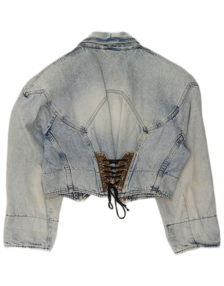 Vintage Damen Crop Jeansjacke UK 14 Mittelblau