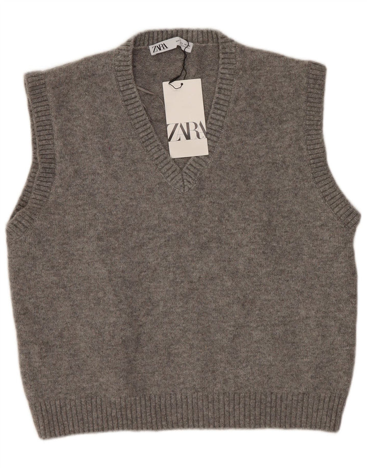 Zara Damen Weste Tank Top UK 16 Large Grau Polyester