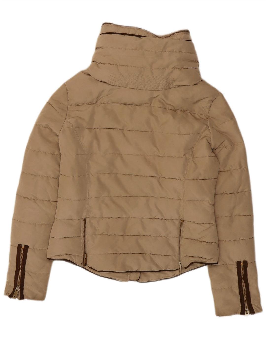 Zara Damen Crop Hooded Wattierte Jacke UK 14 Medium Beige Polyester