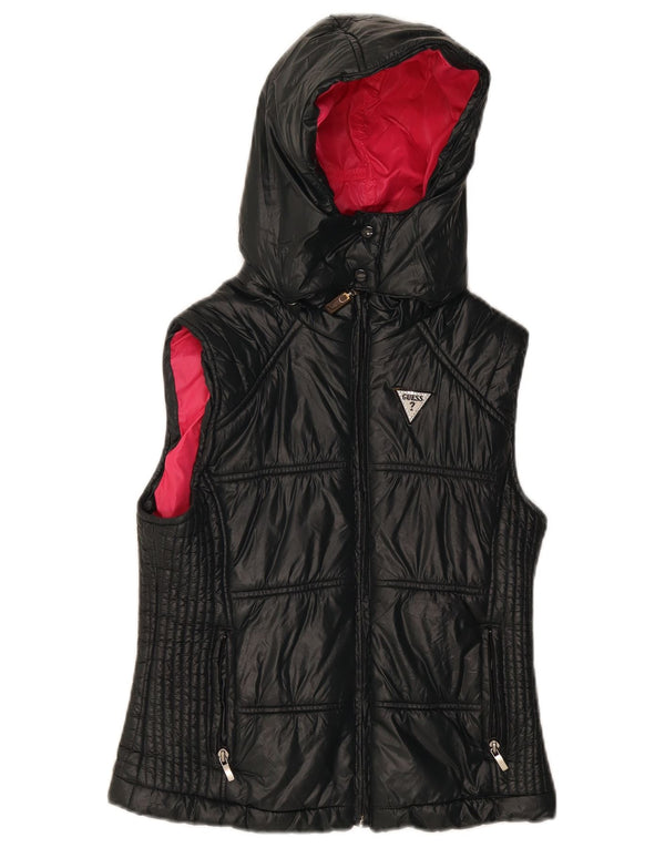 Guess Wattierte Weste für Mädchen mit Kapuze, 15–16 Jahre, aus schwarzem Nylon