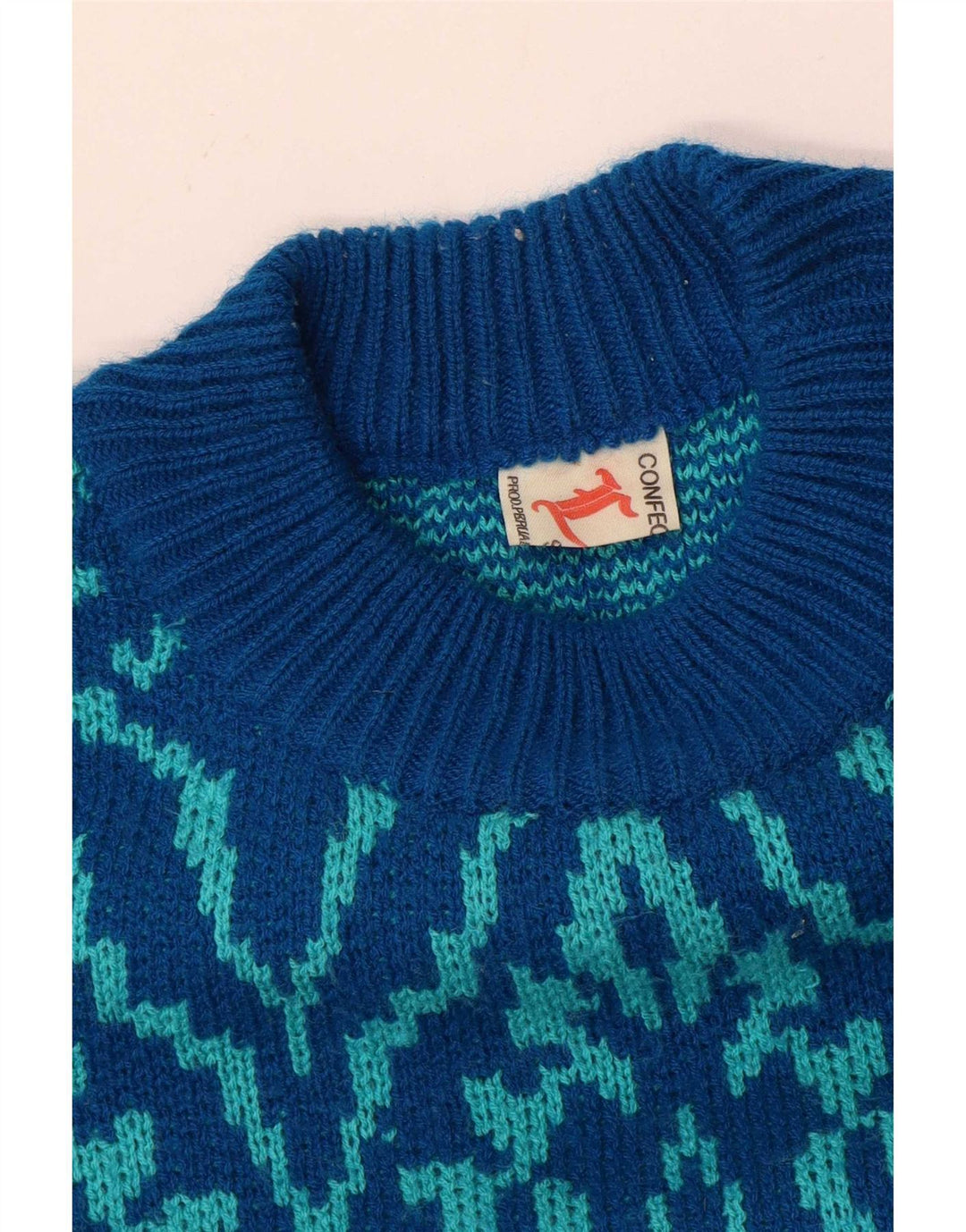 Vintage Herren-Pullover mit Rundhalsausschnitt, mittelblau, Paisleymuster