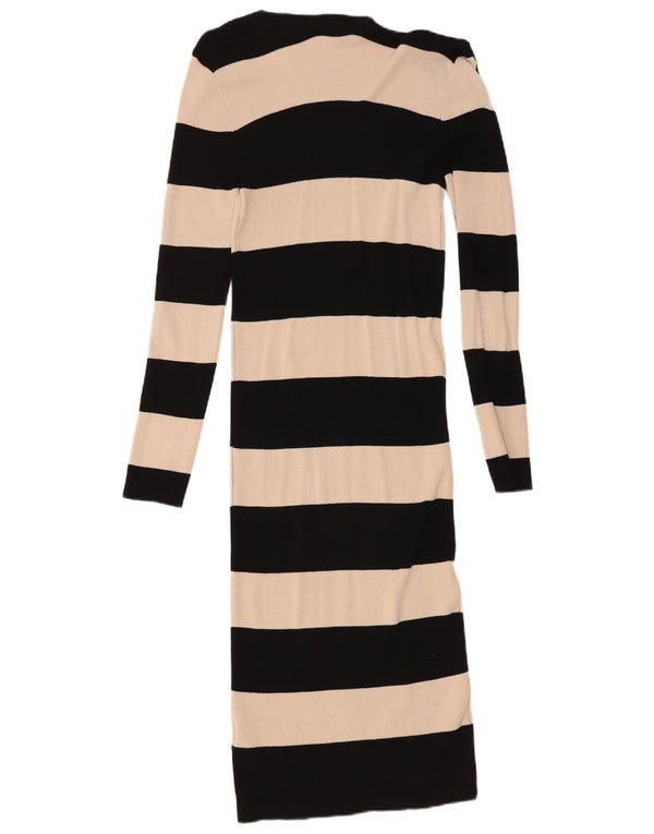 Oasis Langärmliges, figurbetontes Kleid für Damen, UK 10, Größe S, schwarz, gestreift, Viskose