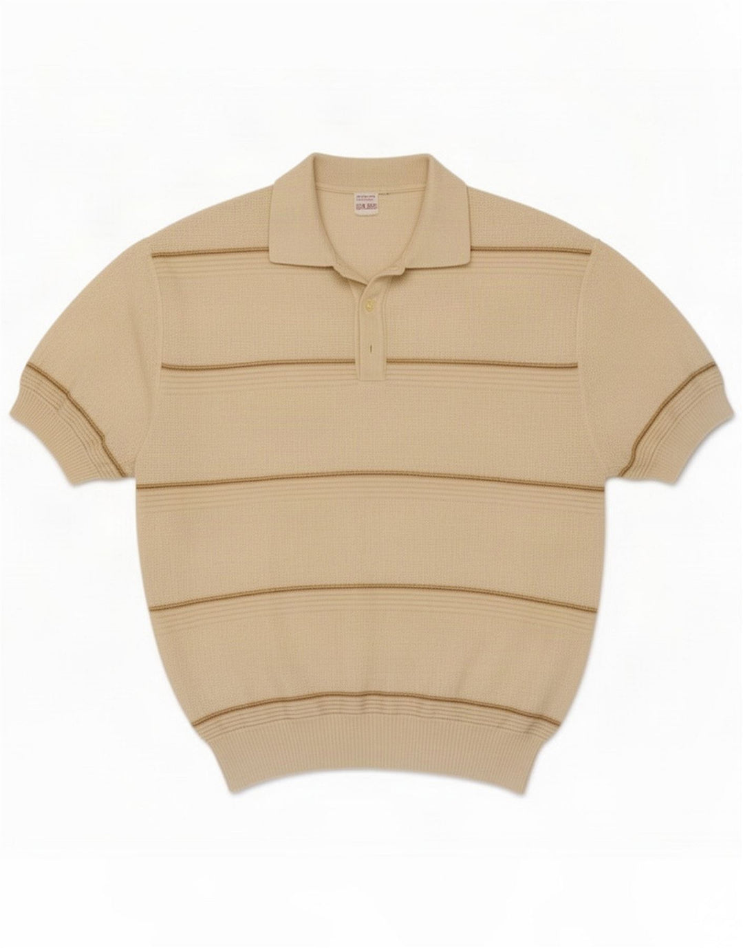 Vintage Herren Poloshirt Mittelbeige gestreift Polyacryl