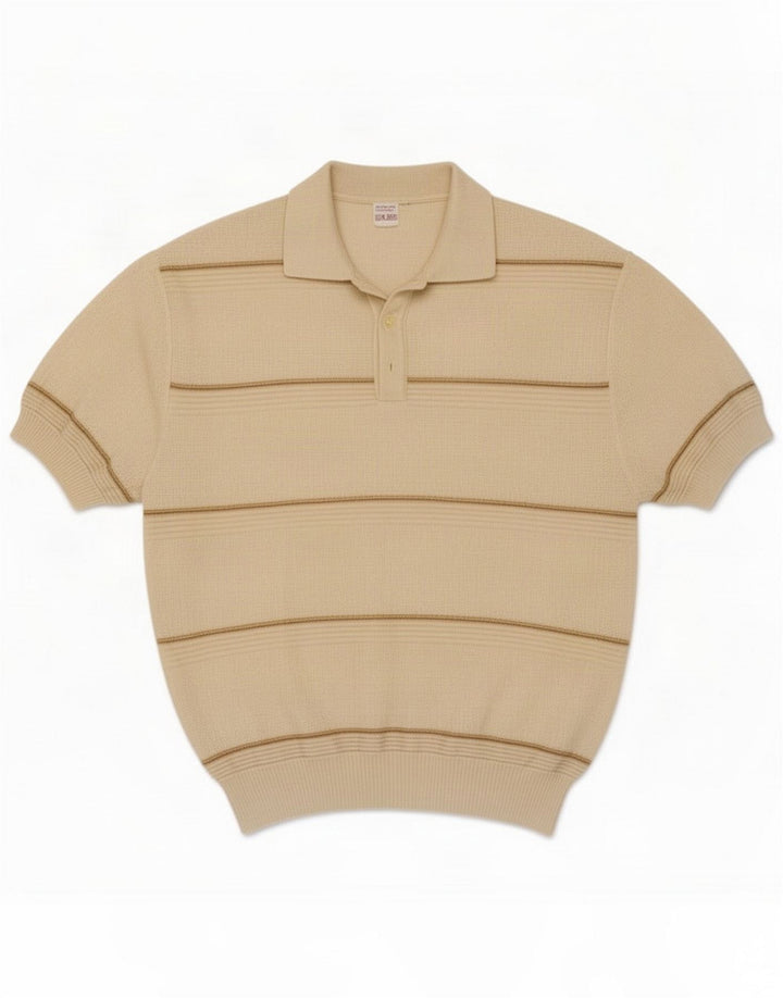 Vintage Herren Poloshirt Mittelbeige gestreift Polyacryl