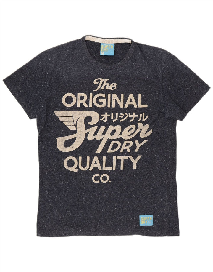 SUPERDRY Grafisches T-Shirt-Oberteil für Herren aus mittelblau gesprenkelter Baumwolle