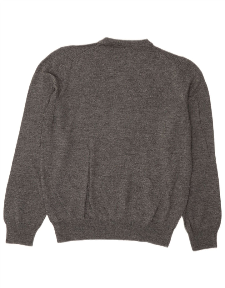 Marks & Spencer Herren-Pullover mit V-Ausschnitt aus mittelgrauer Merinowolle