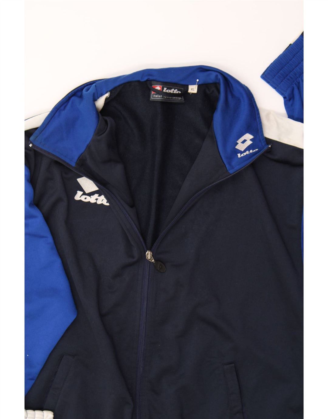 LOTTO Mens Tracksuit Top Jacket XL Navy Blue Colourblock Polyester Vintage Lotto and Second-Hand Lotto from Messina Hembry 
