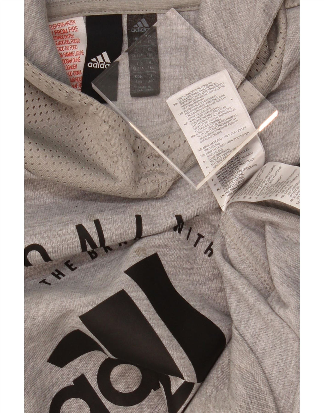 ADIDAS Boys Graphic Hoodie Jumper 13-14 Years Grey Polyester