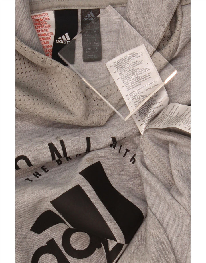 ADIDAS Boys Graphic Hoodie Jumper 13-14 Years Grey Polyester