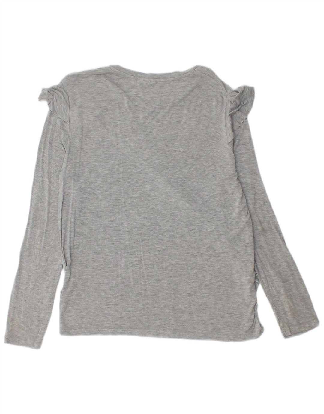 Topshop Damen-Top mit Rüschen vorne, langärmlig, UK 12, Mittelgrau meliert
