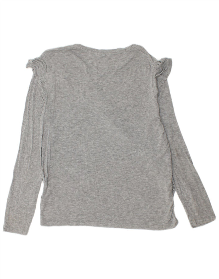 Topshop Damen-Top mit Rüschen vorne, langärmlig, UK 12, Mittelgrau meliert