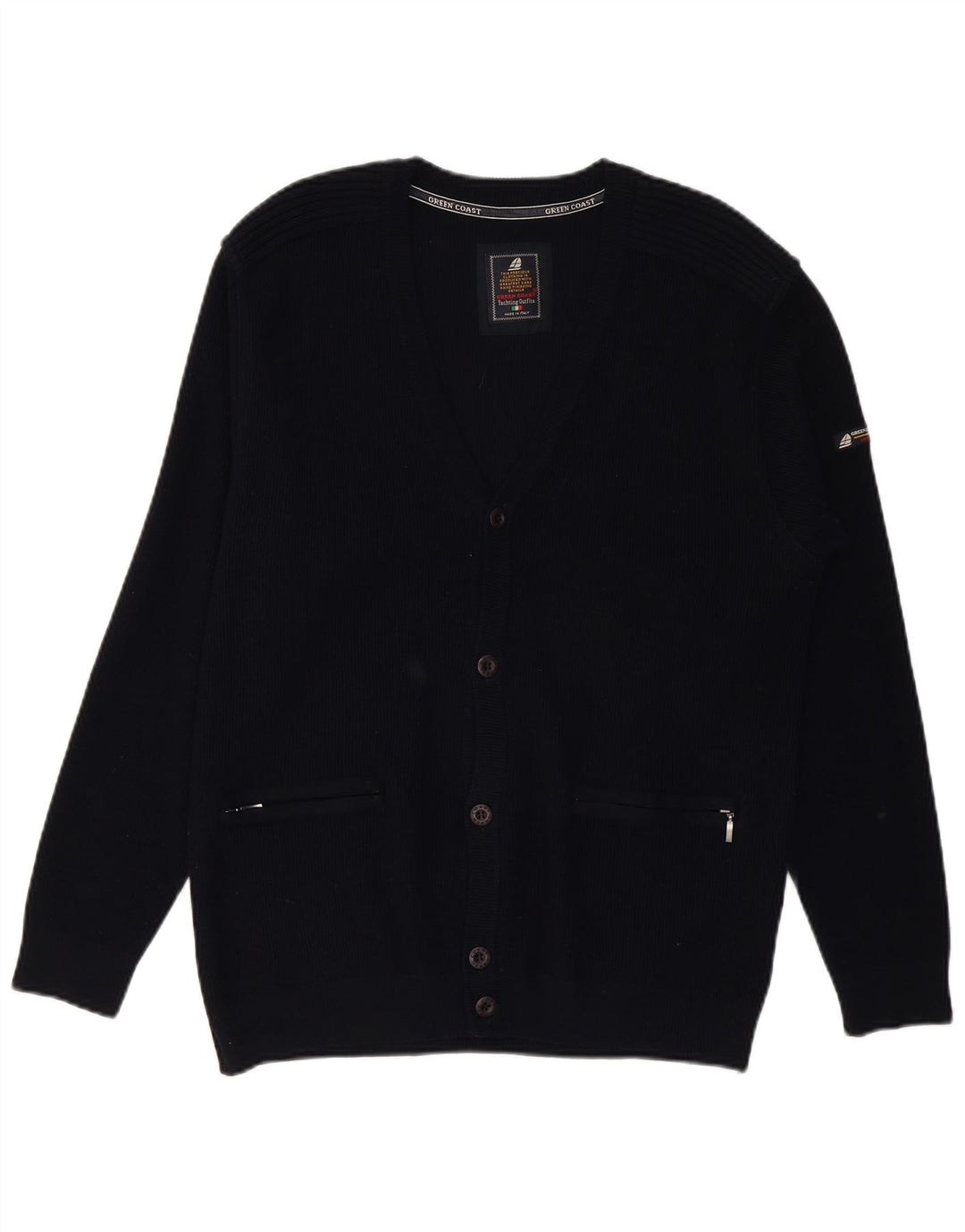 GREEN COAST Herren-Strickjacke IT 52 Große schwarze Merinowolle