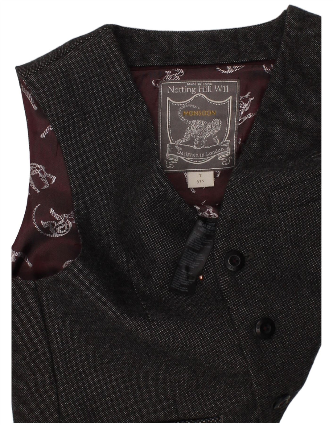 MONSOON Boys Waistcoat 6-7 Years Grey Polyester