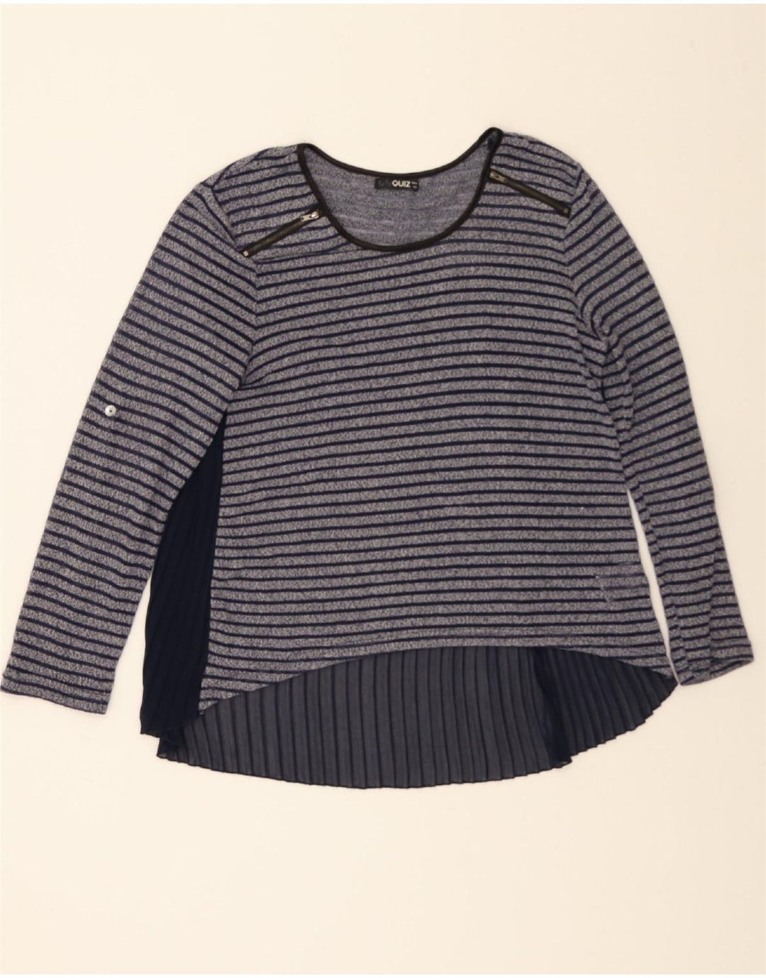 QUIZ Womens Top Long Sleeve UK 14 Large Navy Blue Striped Polyester Vintage Quiz and Second-Hand Quiz from Messina Hembry 