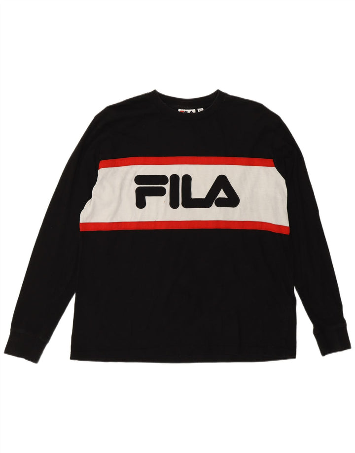 Fila Damen Grafik-Sweatshirt-Pullover UK 12 Mittelschwarz Farbblock