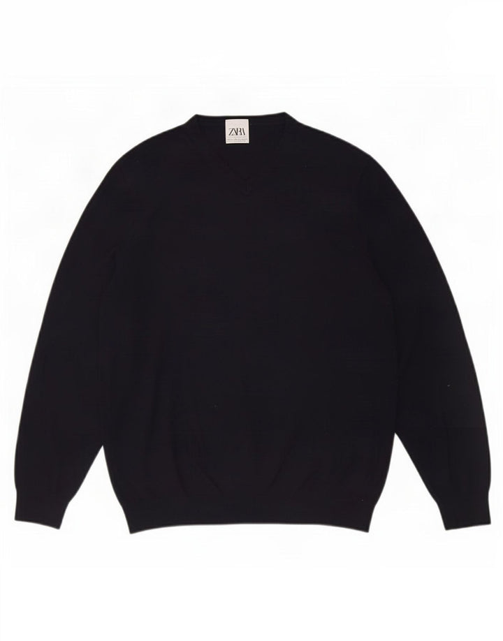 Zara Herren-Pullover mit V-Ausschnitt, Größe S, Marineblau