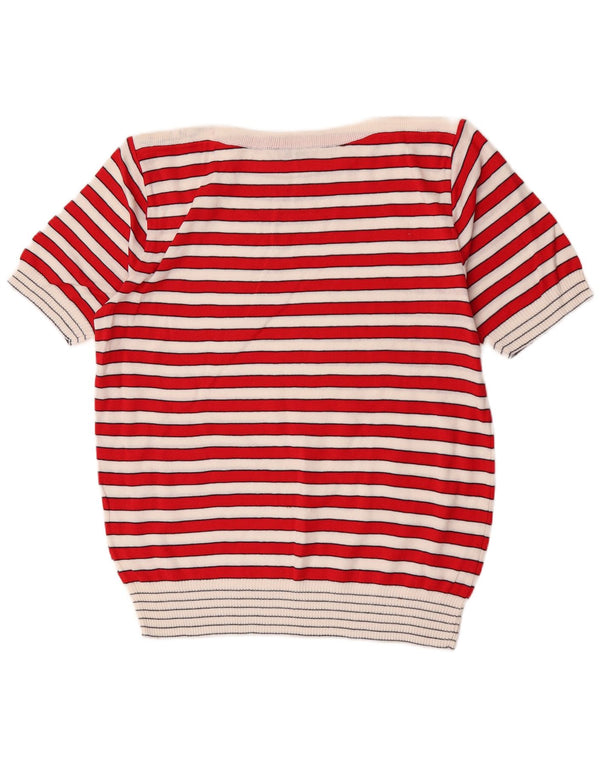 Vintage Damen Pullover mit U-Boot-Ausschnitt, UK 12, Mittelrot gestreift
