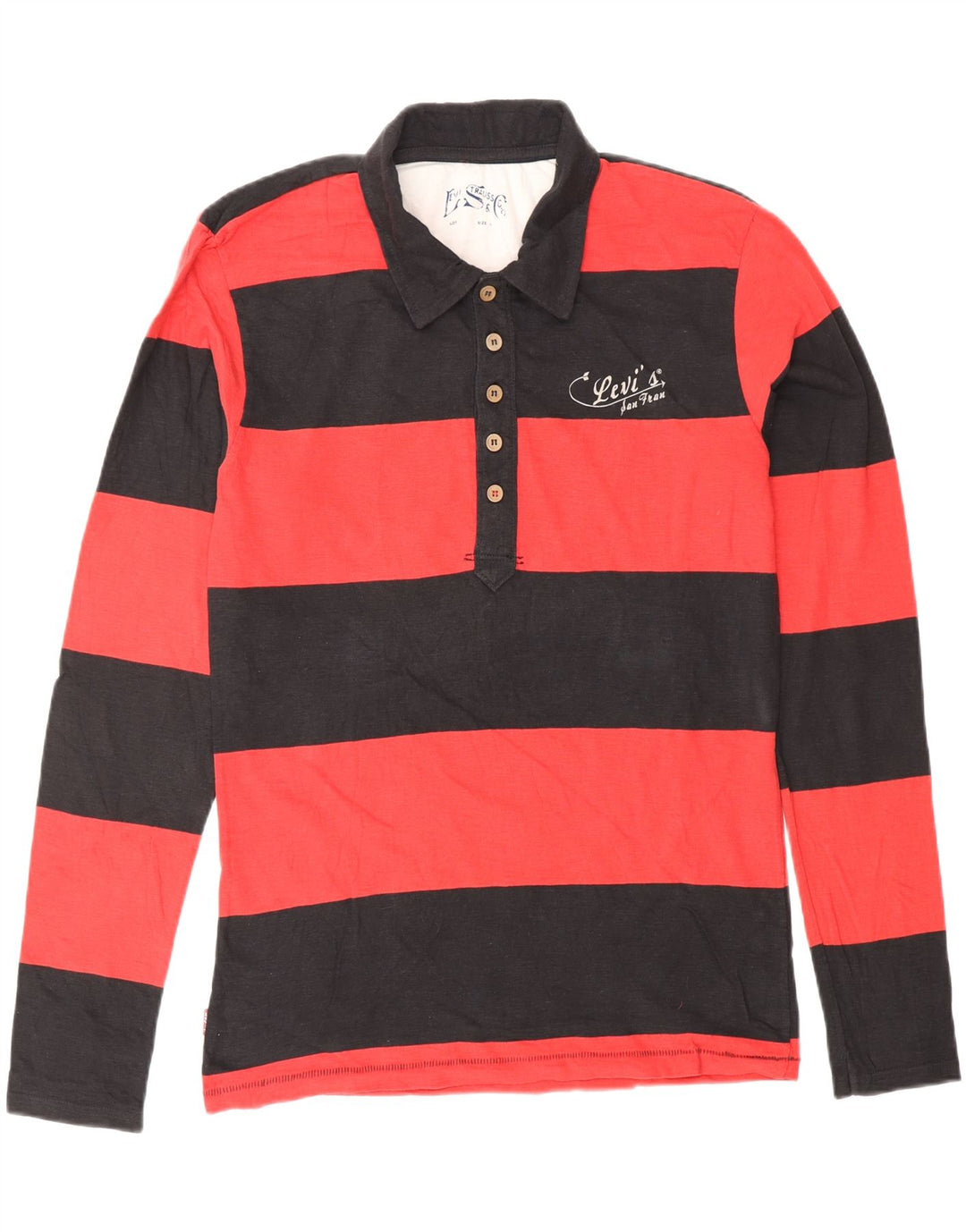 LEVI'S Herren-Rugby-Poloshirt mit Grafik, langärmelig, groß, rot gestreift, Baumwolle