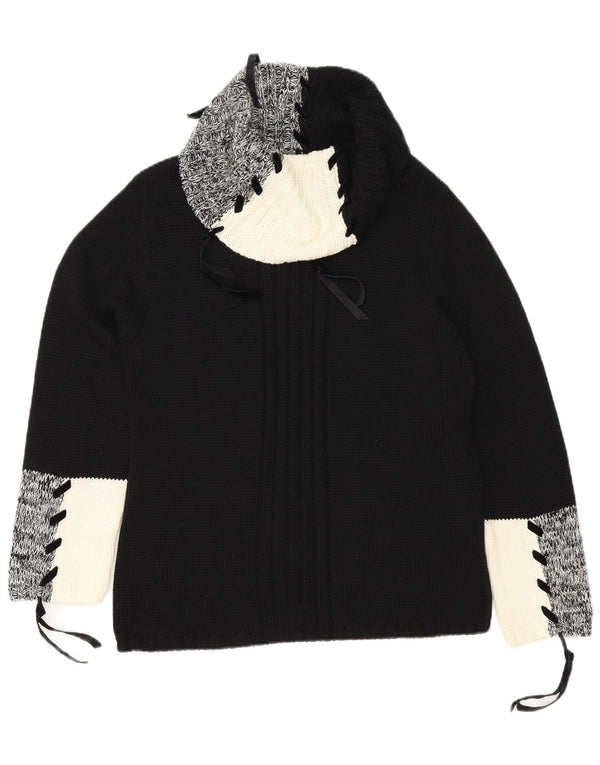 Monari Rollkragenpullover für Damen, UK 16, Größe L, Schwarz, Colourblock-Baumwolle