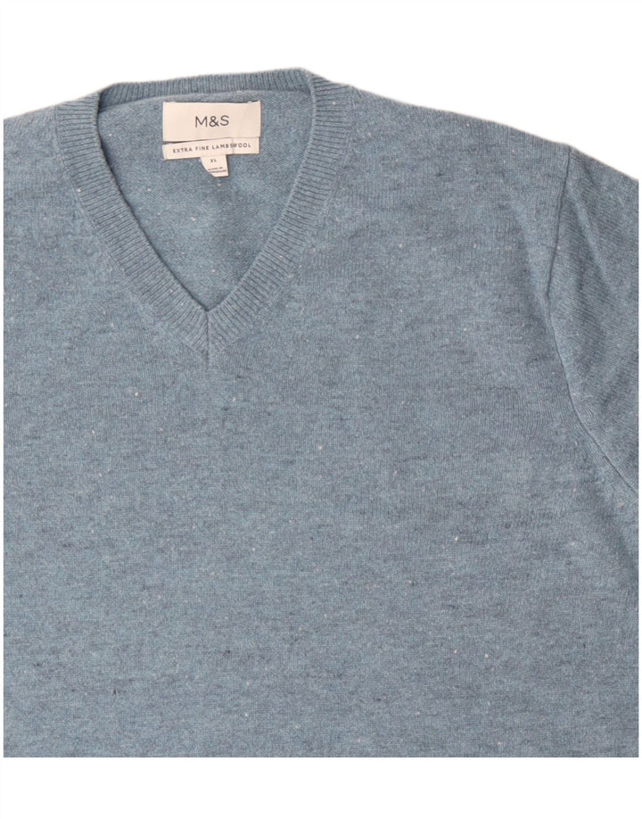 Marks & Spencer Herren-Pullover mit V-Ausschnitt, XL, blau gefleckte Lammwolle