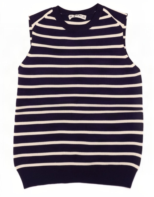 Zara Damen Weste Tank Top UK 8 Small Marineblau gestreifte Viskose