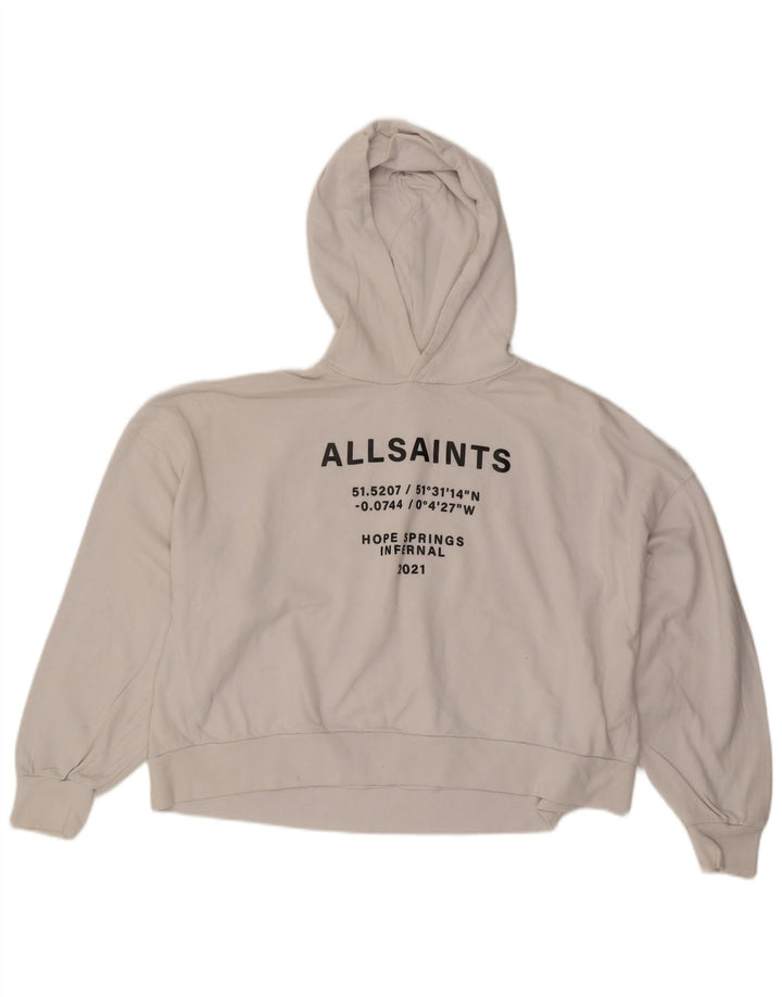 All Saints Damen-Kapuzenpullover, übergroß, bauchfrei, mit Grafik, UK 14, Mittelweiß