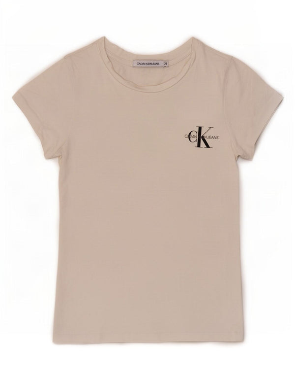 Calvin Klein Jeans Damen T-Shirt Top UK 6 XS Weiße Baumwolle