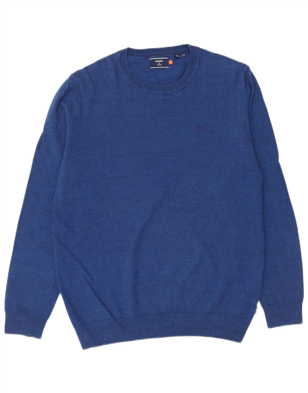SUPERDRY Herren-Pullover mit Rundhalsausschnitt, Größe L, aus blauer Baumwolle