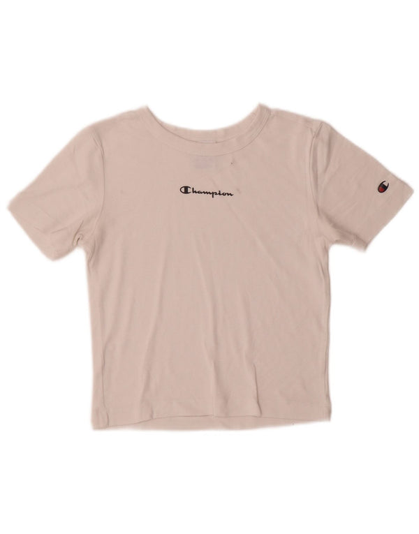 Champion Damen Crop Graphic T-Shirt Top UK 10 Small Weiß