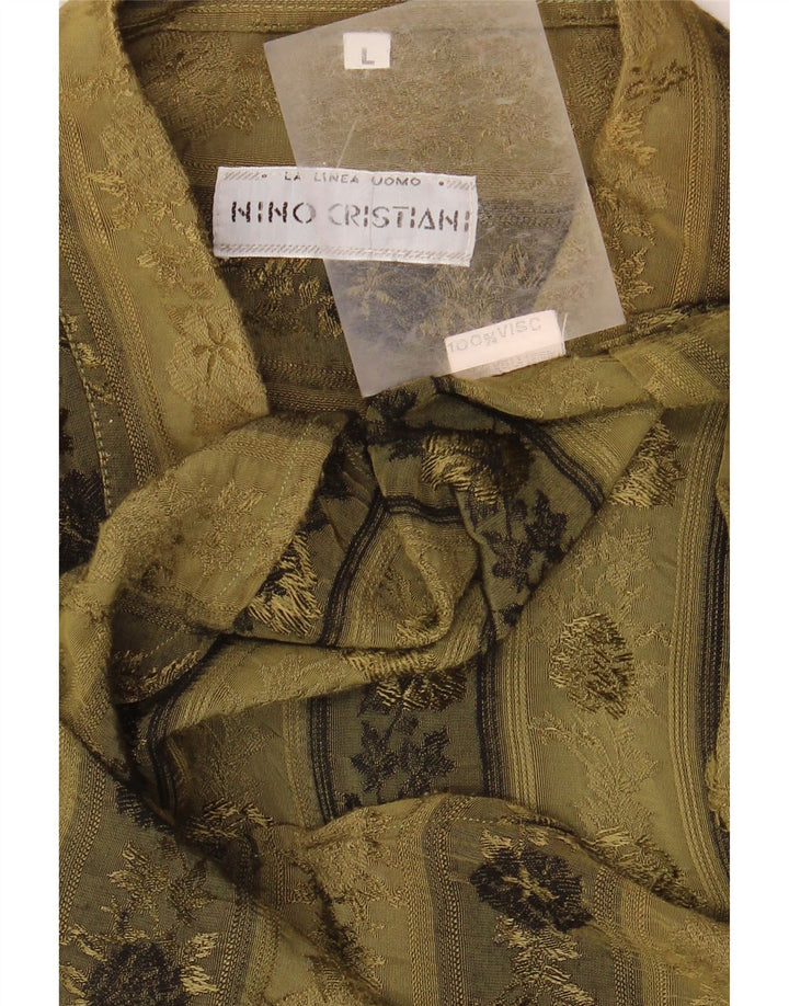 VINTAGE Herrenhemd Große Khaki-Blumenviskose