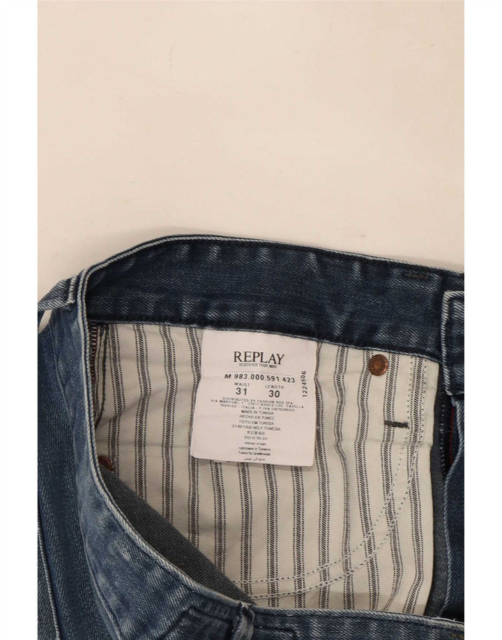 Replay Herren Waitom Straight Jeans W31 L30 Blaue Baumwolle