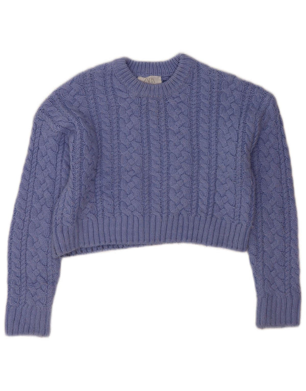 Zara Mädchen Crop Pullover mit Rundhalsausschnitt, 13–14 Jahre, blaues Acryl