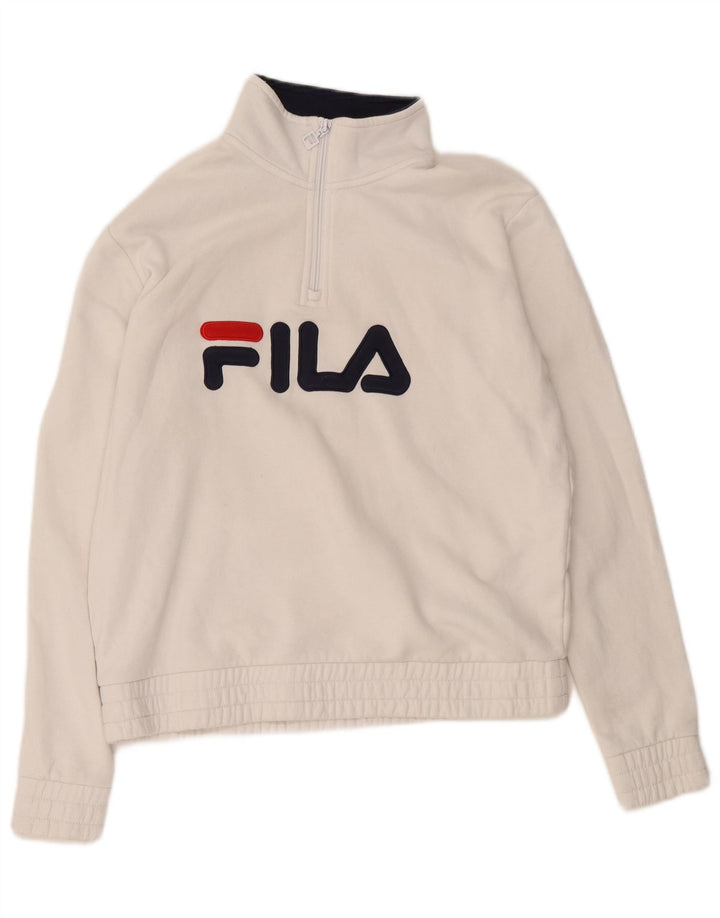 FILA Damen-Sweatshirt mit grafischem Reißverschluss und Halsausschnitt, UK 14, mittelweiße Baumwolle